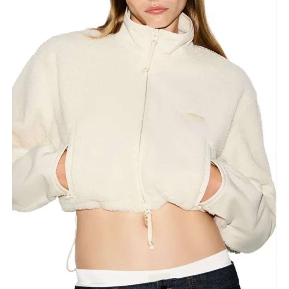 Skims Teddy Funnel Neck Cropped Zip Up Jacket Ecru Womens Large Gorpcore Cozy